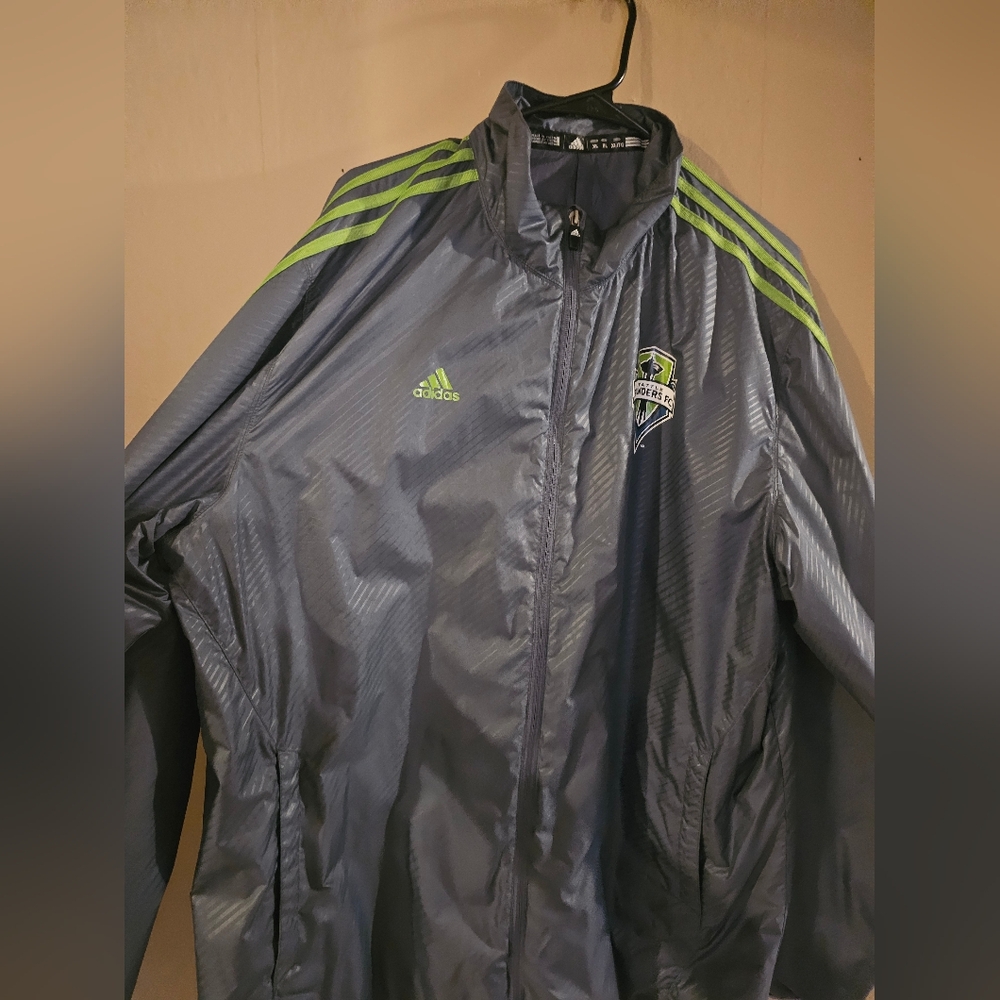 Adidas Seattle Sounders Men's Windbreaker in Gray with Green Stripes - Picture 6 of 6